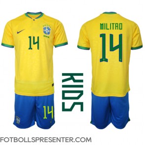 Brasilien Eder Militao #14 Hemmatröja Barn VM 2022 Kortärmad (+ korta byxor)